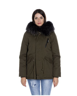 Kunst Pelz Parka in Grün/Schwarz