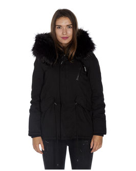 Kunst Pelz Parka in Schwarz/Schwarz