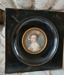 Zauberhafte alte Miniatur Porträt  19. Jahrhundert Frankreich