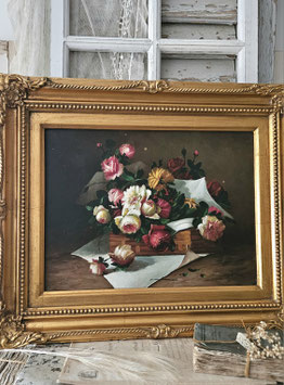 Shabby: Zauberhaftes altes Stillleben Rosen Ölgemälde