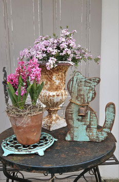 Shabby: Dekorative Holz Katze mit Glocke