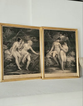 Zauberhafte Paar franz. Gravure im vergoldeten Holzrahmen