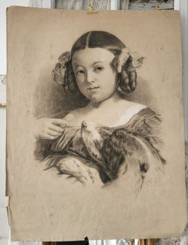 Shabby: Zauberhafte antike Zeichnung Mädchenportrait