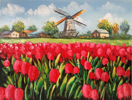 Red Tulips and Windmill