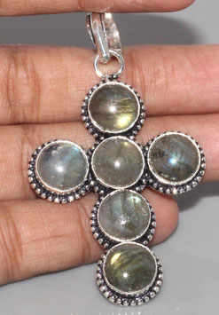 pendentif croix en labradorite et plaqué argent 925