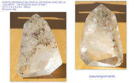 pointe originale en cristal de roche avec de la chlorite , un accroc sur le bas !!