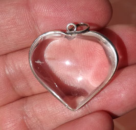 pendentif coeur en cristal de roche et argent 925