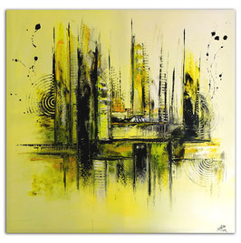 Skipping Acryl Malerei abstrakt gelb handgemalt 100x100