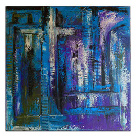 Abstraktes Kreuz blau türkis lila Acrylbild 100x100