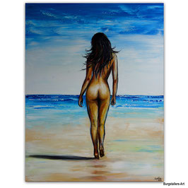 Strandspaziergang nackte Frau gemalt 80x100