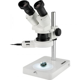 Eschenbach Microscopio Binoculare con Base in Acciaio con Luce Led ad Anello