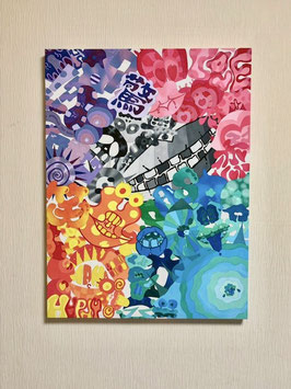 作品名　かんじょう　　染色アートデザイン　キャンバス画