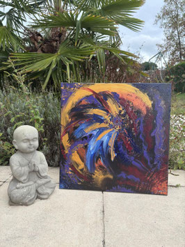 Sans titre 15 — Peinture originale abstraite bleu or violet 50×50 cm