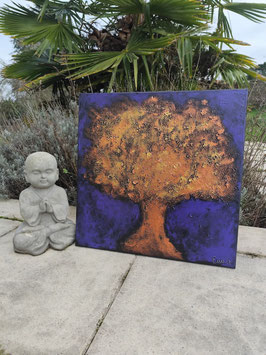 Sans titre 32 — Peinture originale abstraite texturée cuivre violet 50×50 cm