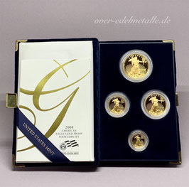 AMERICAN EAGLE   4-coin GOLD Set  2008, in Samtschatulle mit Zertifikat (coa)