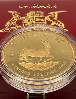 Krügerrand  1991,  1 oz  GOLD Proof  (Polierte Platte)