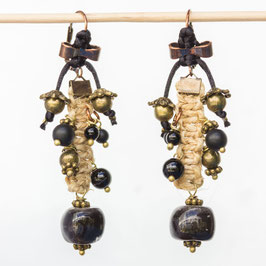 Boucles d'oreilles céramique noir, pierres , bronze