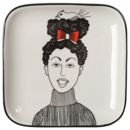 Runder Porzellanteller "Frau mit Vogel" von Giftcompany