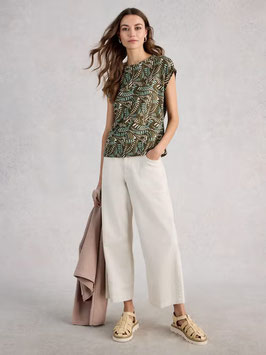 Rowan Linen Tee Green Print von White Stuff