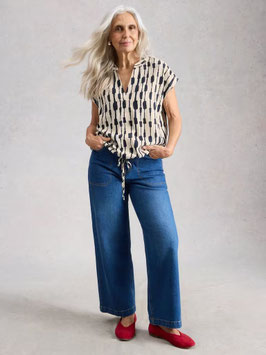 Nicole Linen Blend Top Ivory Print von White Stuff