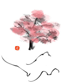 速記水墨画「冬は必ず春となる」