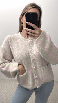 LAST ONE - LANGARMCARDIGAN HEARTSTRIPES - CREME/ROSA