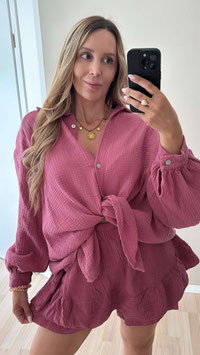 OVERSIZE MUSSELINBLUSE NEDA - BEERE