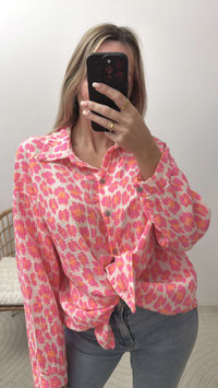 OVERSIZE MUSSELINBLUSE NEDA - PINK LEOPRINT