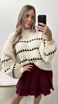 OVRSIZESTRICKPULLI NIA - CREME/SCHWARZ