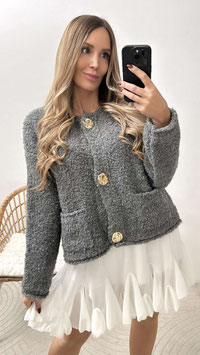 BOUCLESTRICKJACKE ZERA - DUNKELGRAU