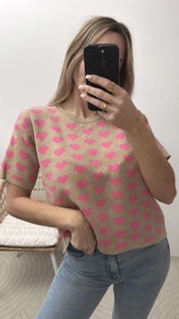 KURZARMSHIRT LOVELY - TAUPE/PINK