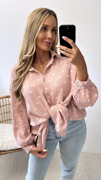 OVERSIZE MUSSELINBLUSE HERZNEDA - ALTROSE/WEISS