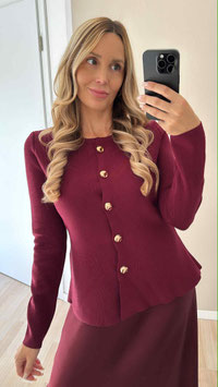 FEINSTRICKCARDIGAN STONE - BURGUNDER