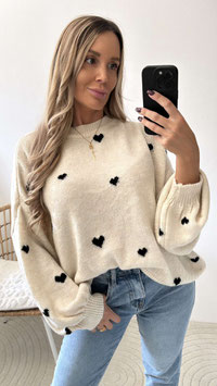 OVERSIZEPULLI HEART - CREME/SCHWARZ