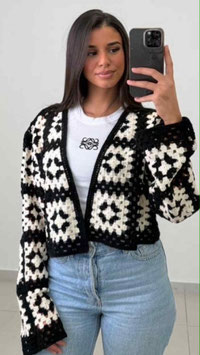 HANDMADECARDIGAN DERA - CREME/SCHWARZ