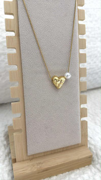 EDELSTAHL KETTE - GOLD HEART PEARL