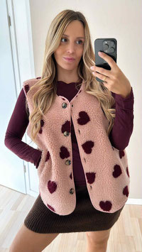 TEDDYWESTE HERZ - ROSA/BURGUNDER