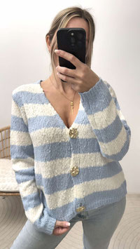 V-CARDIGAN STRIPES - HELLBLAU/WEISS
