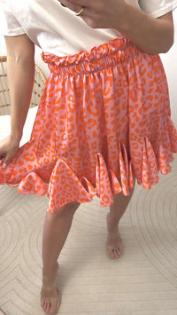 SATINVOLANTROCK LAURI - ROSA/ORANGE LEOPARD