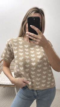KURZARMSHIRT LOVELY - TAUPE/CREME