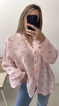 MUSSELINBLUSE FLOWER - ROSA/PINK