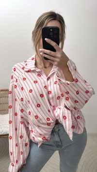 MUSSELINBLUSE FLOWER - ROSA/ROT