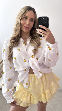 MUSSELINBLUSE SMILE - WEISS/GELB