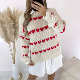 PULLOVER HEART - BEIGE I ROT
