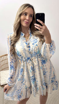 CHIFFONKLEID FLORAL - AZURBLAU
