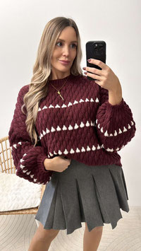 OVRSIZESTRICKPULLI NIA - BURGUNDER/CREME