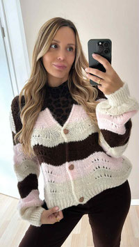 LOCHSTRICKCARDIGAN LORI - ROSA/COFFEE