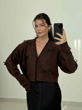 STRICKCARDIGAN  BOW - COFFEE