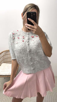 KURZARMCARDIGAN ROSES - HELLGRAU