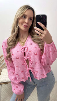 SCHLEIFENMUSSELINBLUSE BOW - ROSA/PINK